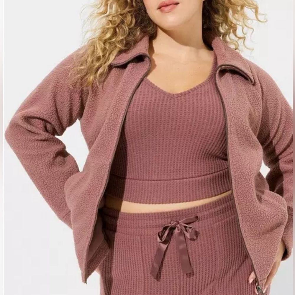 Torrid Dusty Rose Sherpa Zip Up Lounge Sweatshirt, Zipper Front, Collar,…